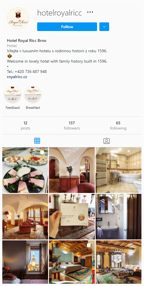 Hotel Royal Ricc Brno Official Instagram account